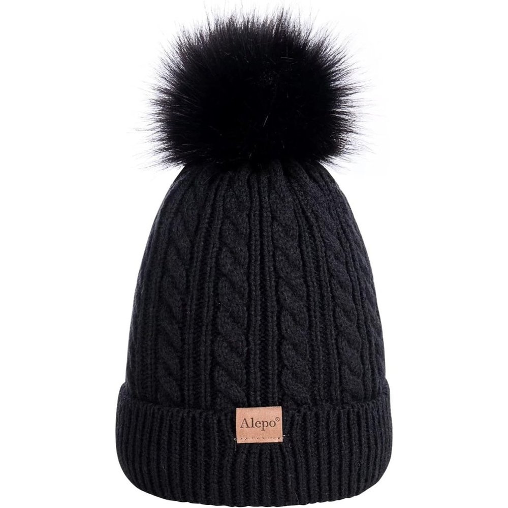 Kids Winter Beanie Children's Warm Fleece Lined Knit Thick Ski Cap with Pom